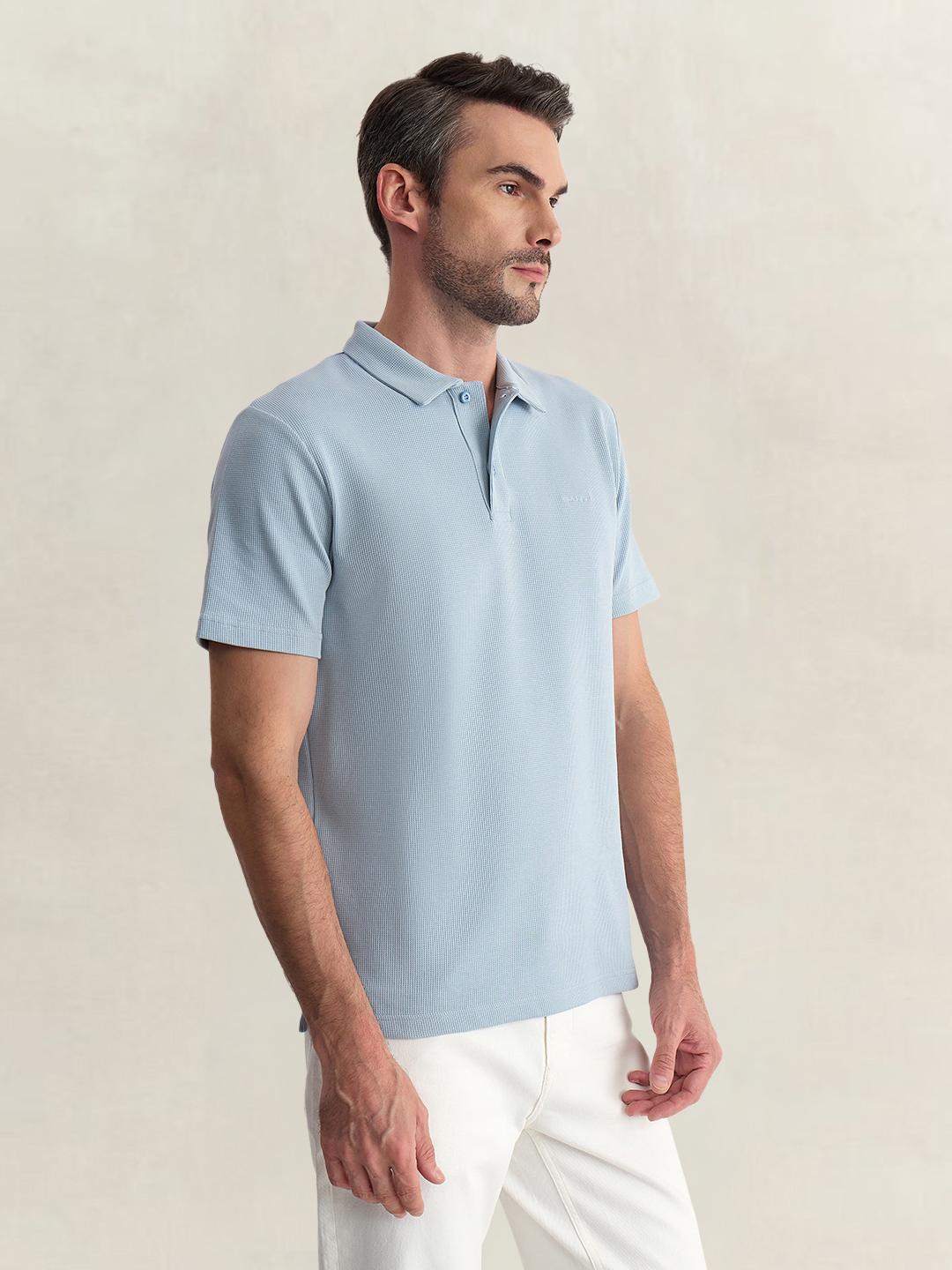 Gant Men Blue Regular Fit Solid Cotton Blend Polo Tshirt