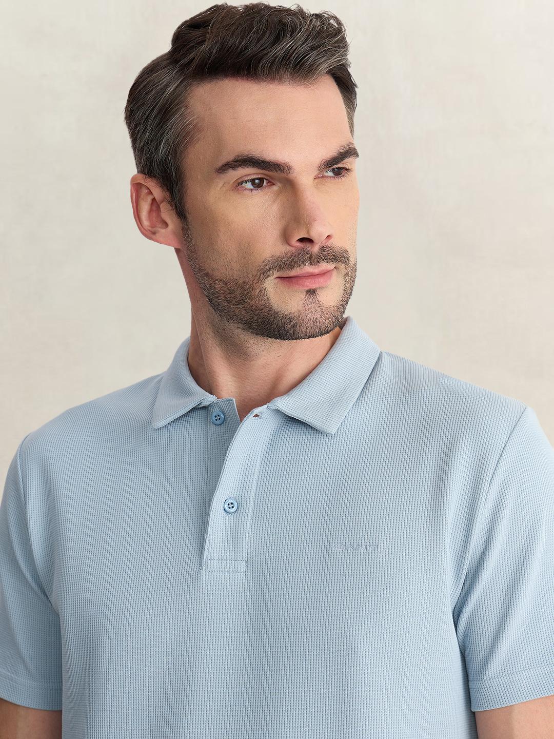 Gant Men Blue Regular Fit Solid Cotton Blend Polo Tshirt