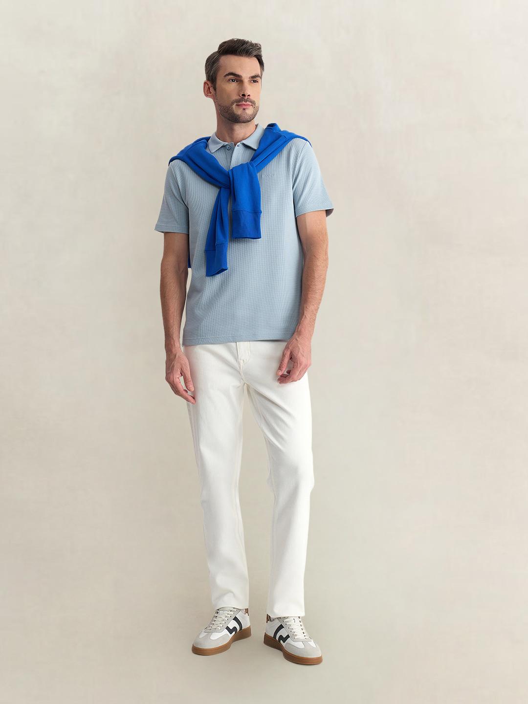 Gant Men Blue Regular Fit Solid Cotton Blend Polo Tshirt