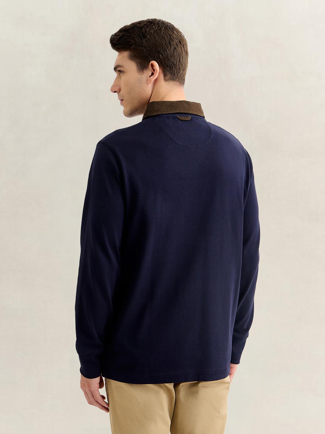 Gant Men Dark Blue Regular Fit Solid Corduroy Polo T-Shirt