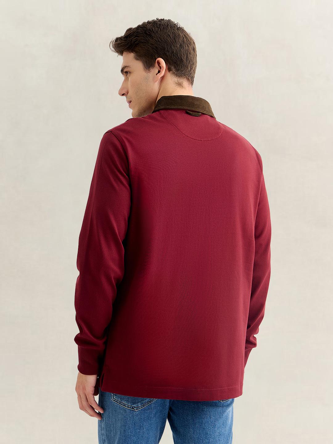 Gant Men Red Regular Fit Solid Corduroy Polo T-Shirt