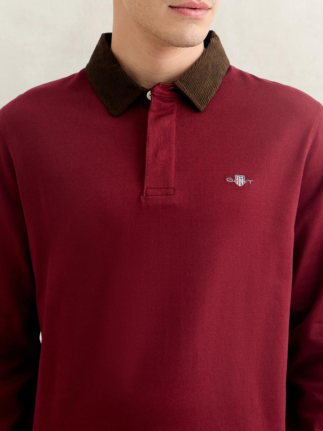 Gant Men Red Regular Fit Solid Corduroy Polo T-Shirt