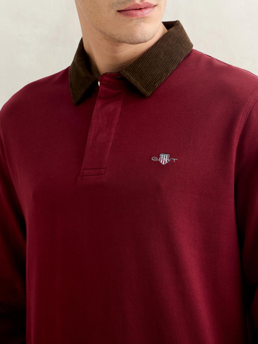 Gant Men Red Regular Fit Solid Corduroy Polo T-Shirt