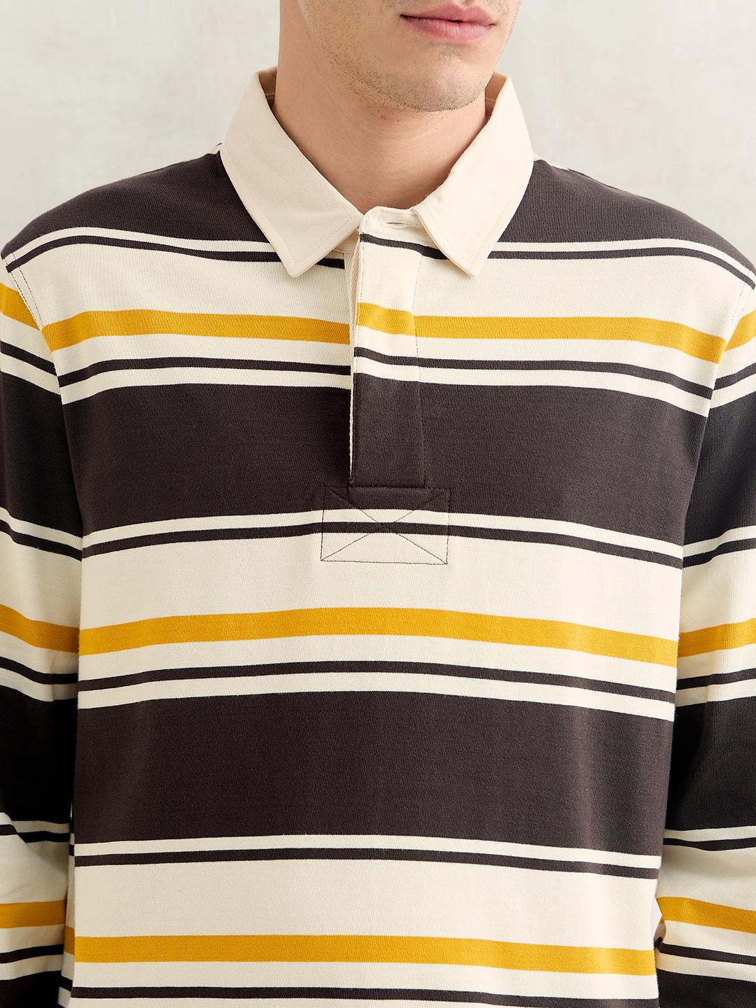 Gant Men Brown Regular Fit Striped Cotton Polo T-Shirt