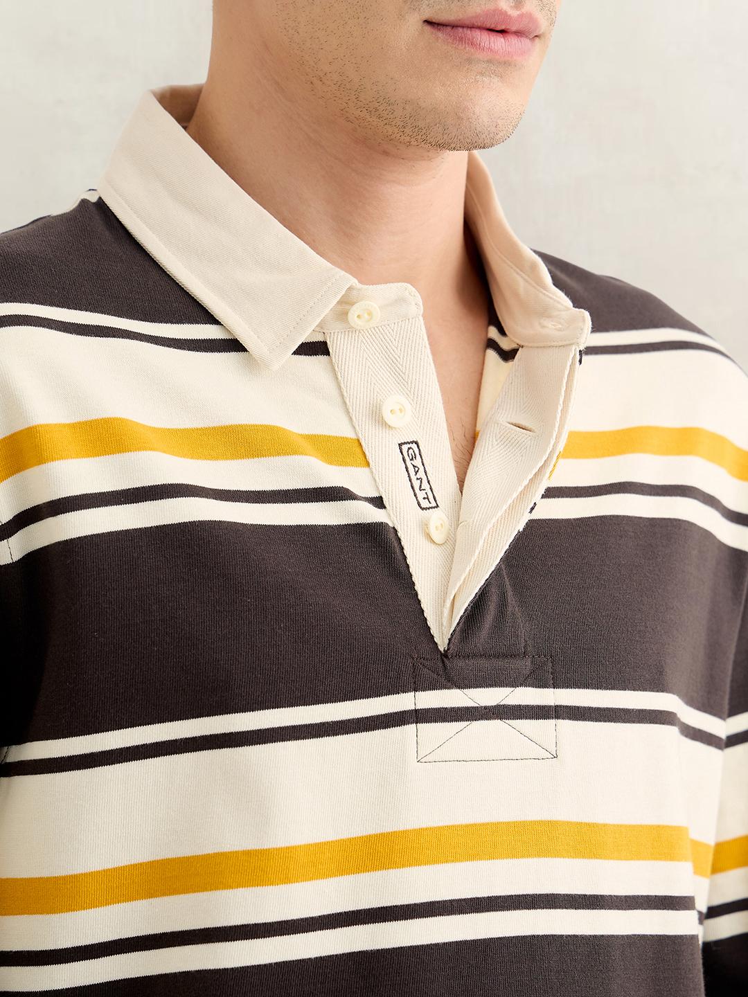 Gant Men Brown Regular Fit Striped Cotton Polo T-Shirt