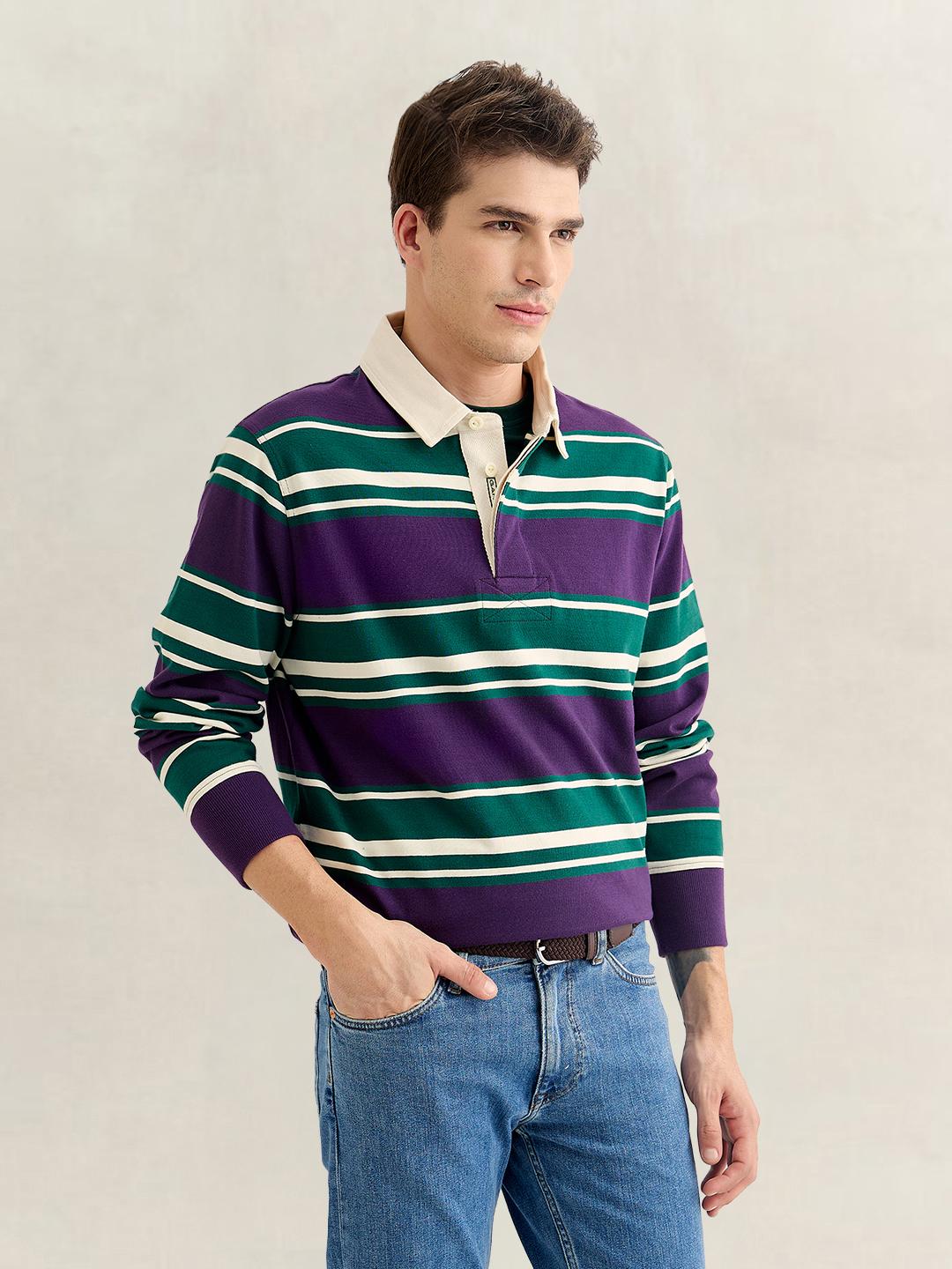 Gant Men Multicolour Regular Fit Striped Cotton Polo T-Shirt