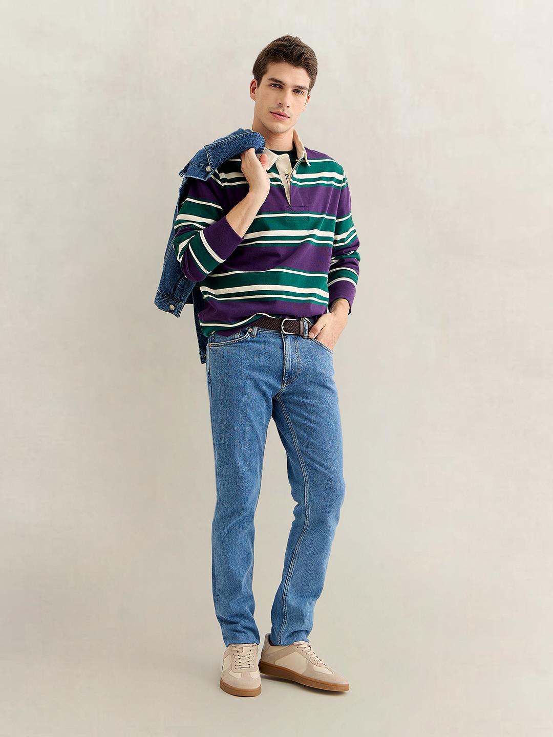 Gant Men Multicolour Regular Fit Striped Cotton Polo T-Shirt