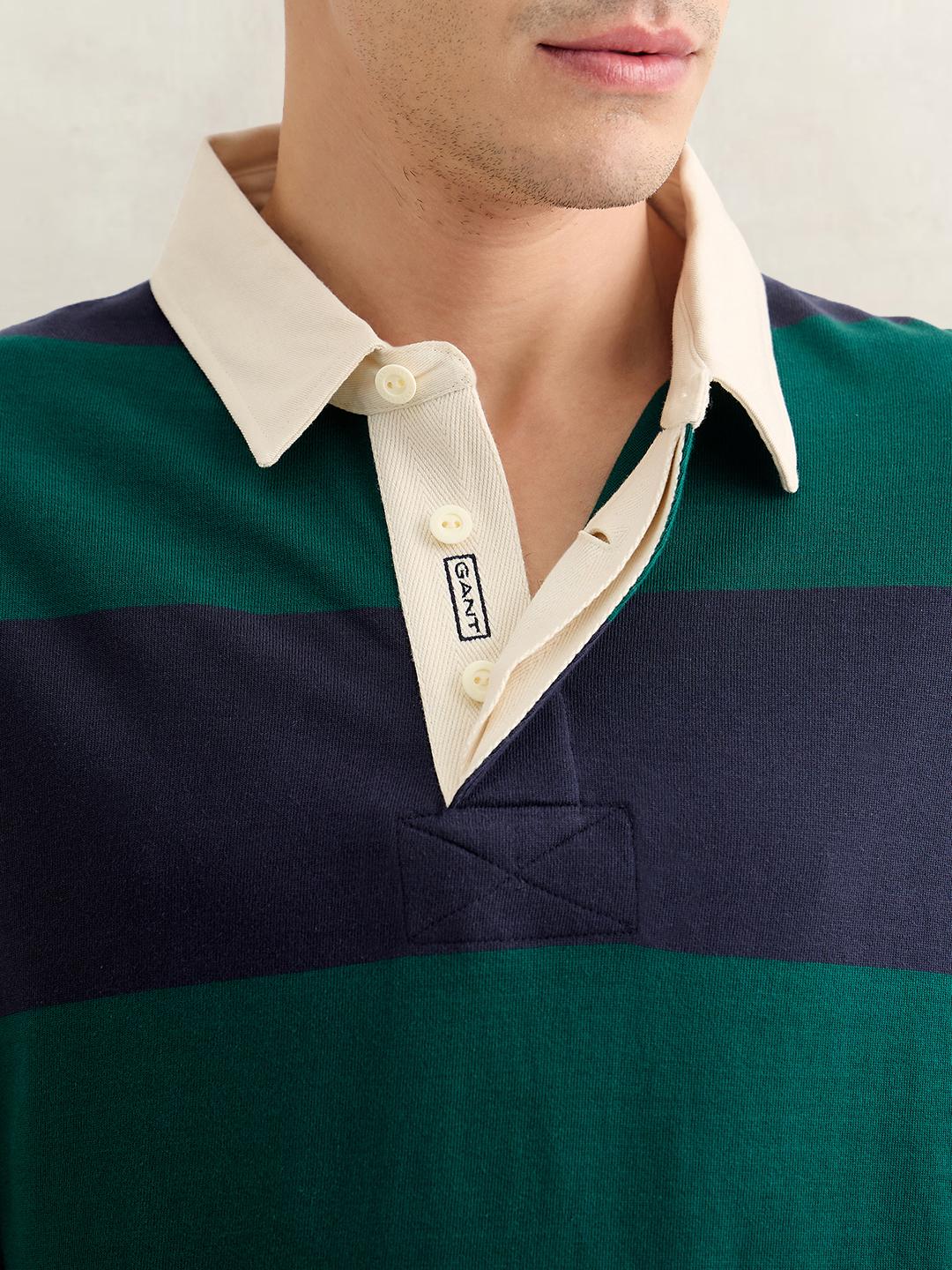 Gant Men Green Regular Fit Striped Cotton Polo T-Shirt