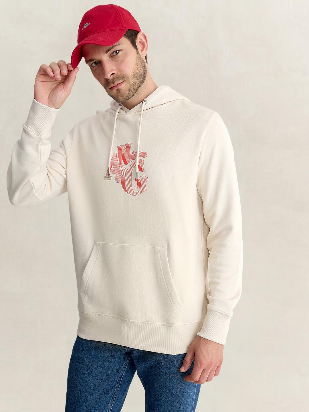 Gant Men Putty Regular Fit Graphic Organic Cotton Hoodie