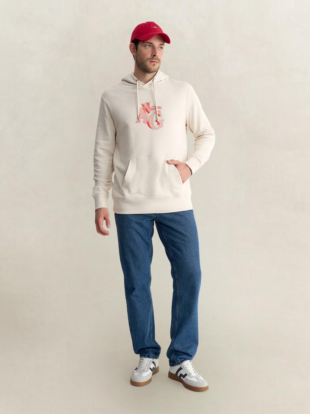 Gant Men Putty Regular Fit Graphic Organic Cotton Hoodie