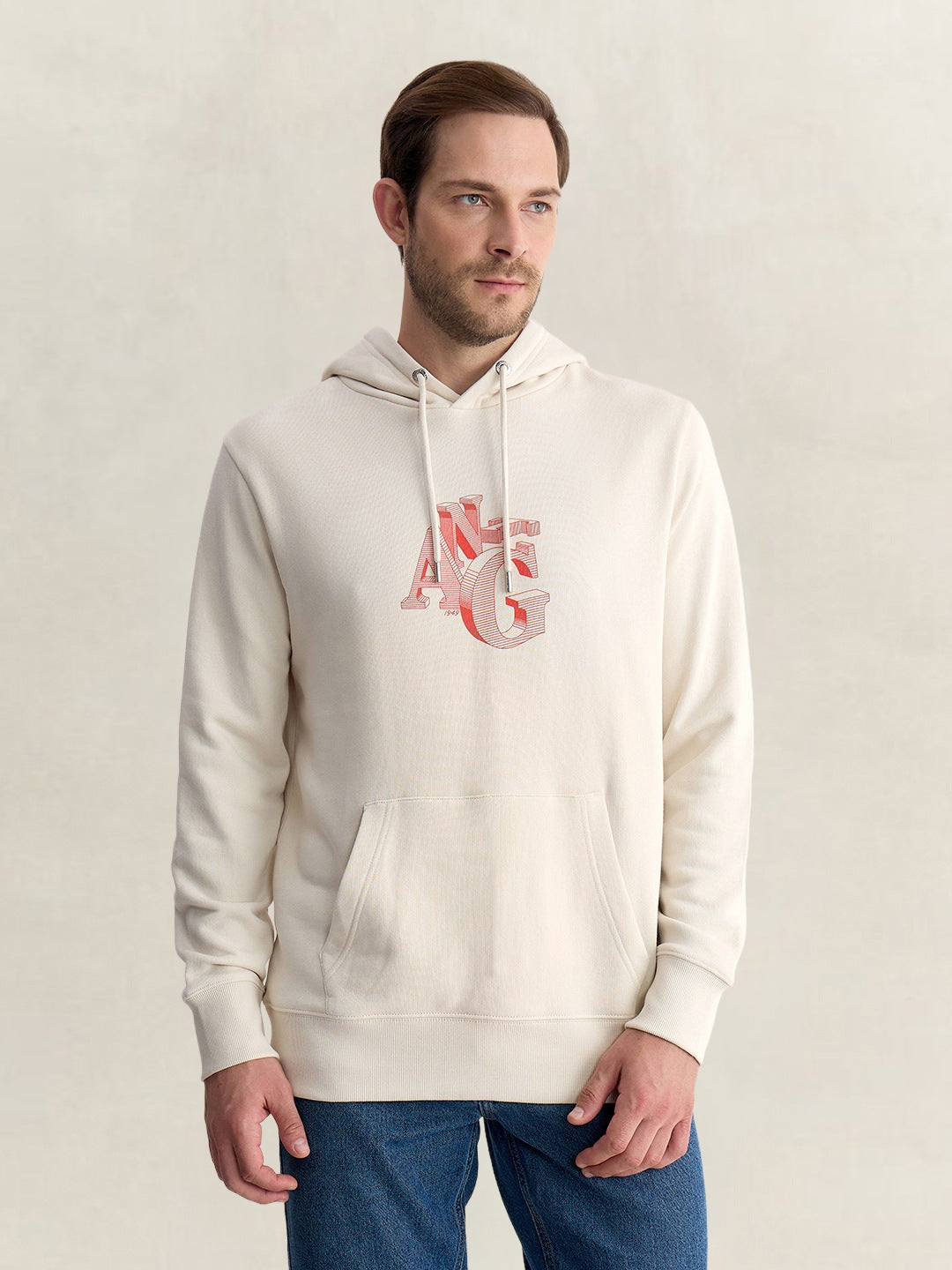 Gant Men Putty Regular Fit Graphic Organic Cotton Hoodie