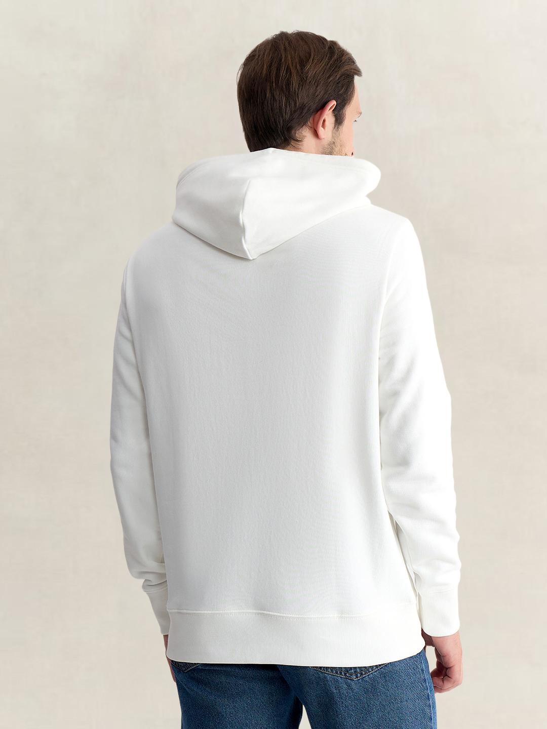 Gant Men White Regular Fit Graphic Organic Cotton Hoodie