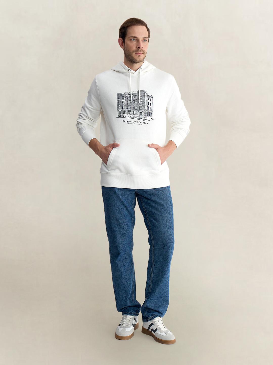 Gant Men White Regular Fit Graphic Organic Cotton Hoodie