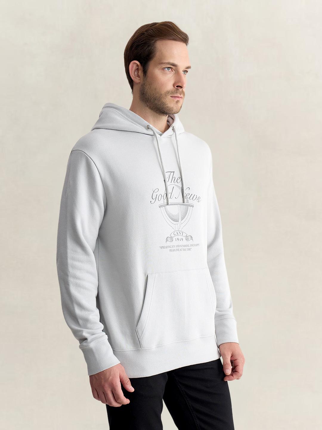 Gant Men Grey Regular Fit Graphic Organic Cotton Hoodie