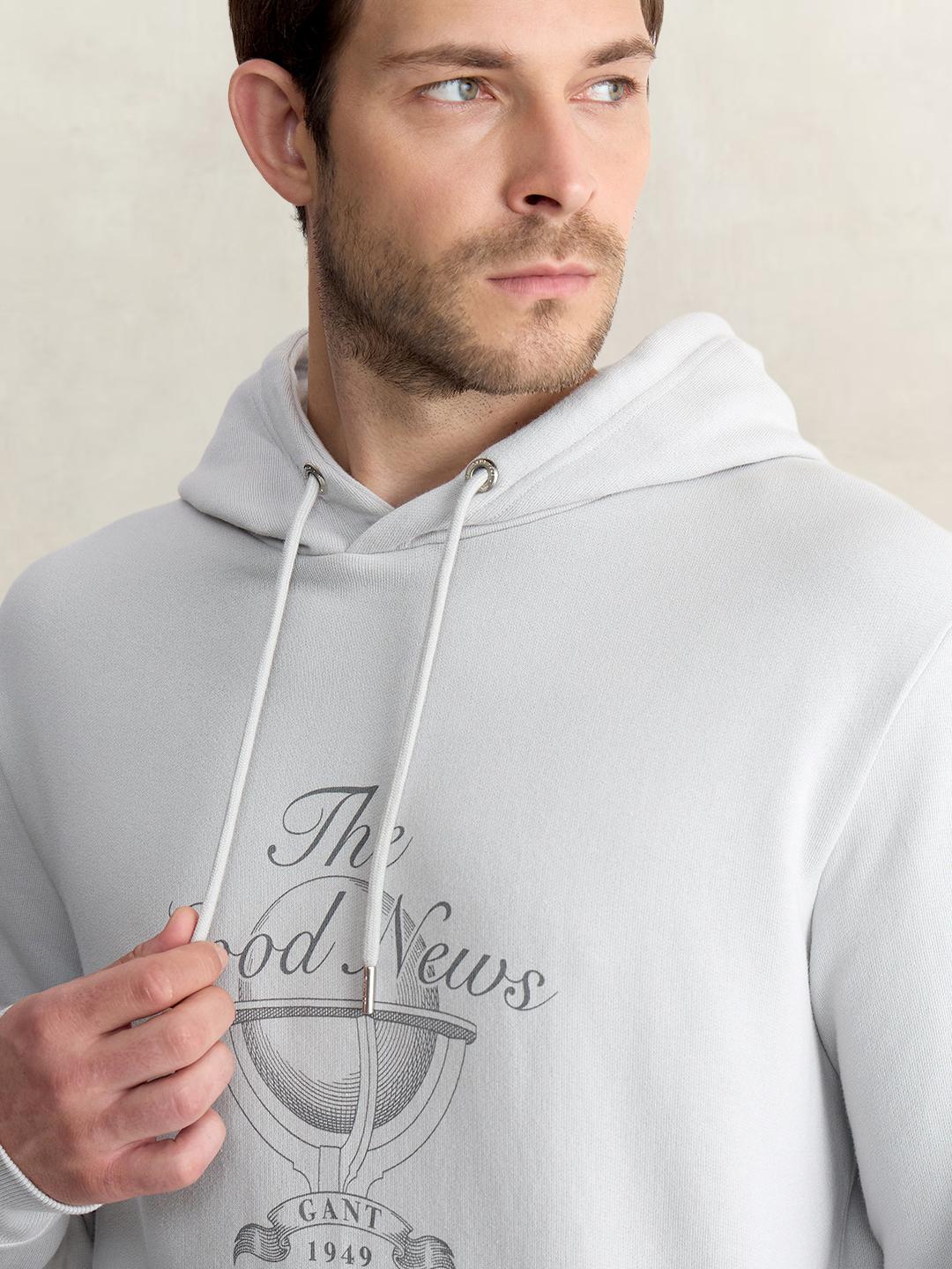 Gant Men Grey Regular Fit Graphic Organic Cotton Hoodie