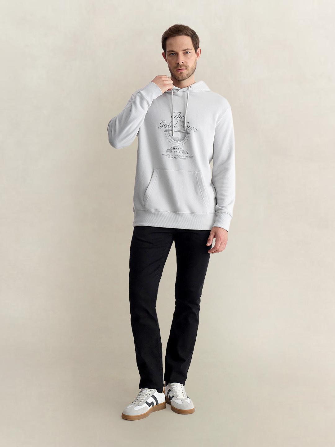 Gant Men Grey Regular Fit Graphic Organic Cotton Hoodie