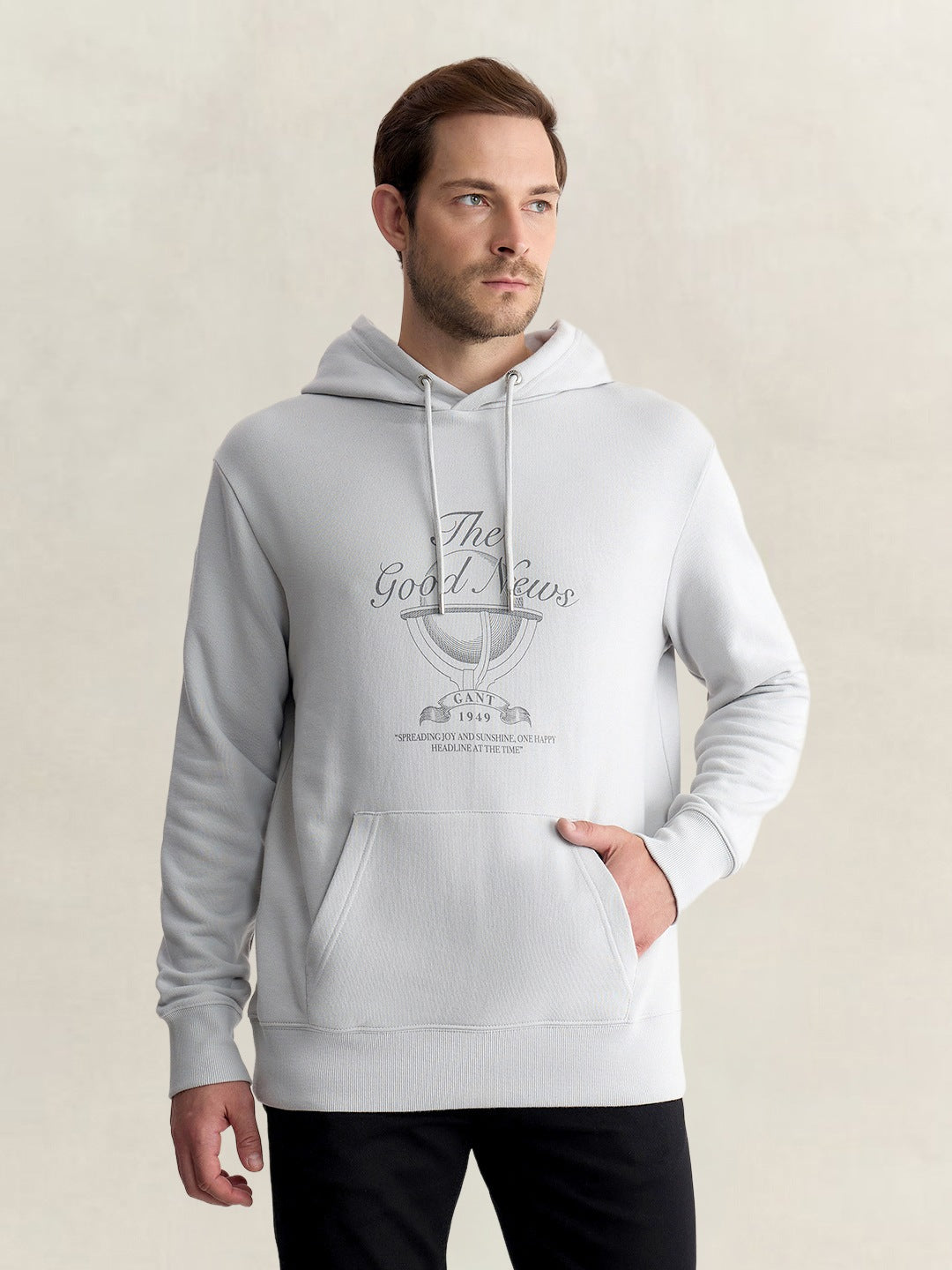 Gant Men Grey Regular Fit Graphic Organic Cotton Hoodie