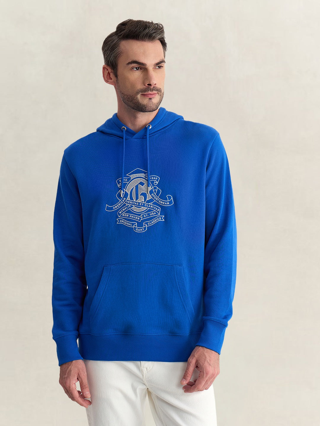 Gant Men Blue Regular Fit Graphic Organic Cotton Hoodie