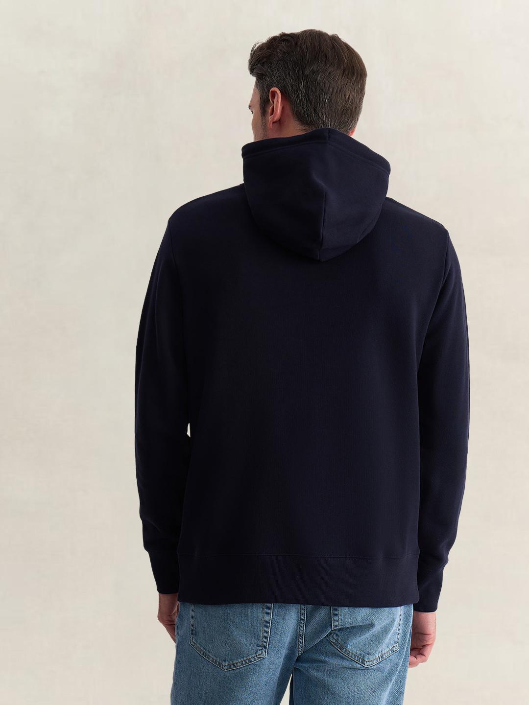 Gant Men Blue Regular Fit Graphic Organic Cotton Hoodie