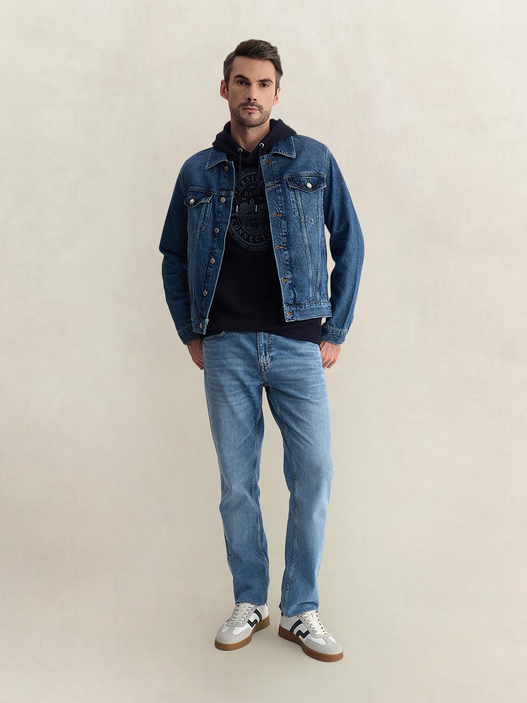 Gant Men Blue Regular Fit Graphic Organic Cotton Hoodie