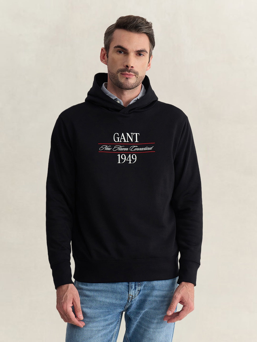 Gant Men Black Regular Fit Graphic Cotton Blend Hoodie