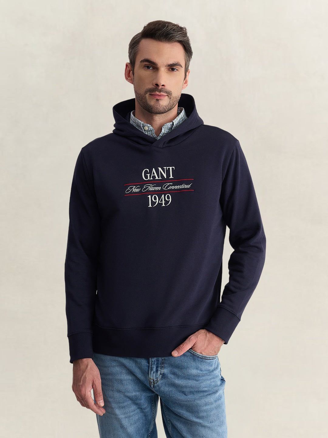 Gant Men Blue Regular Fit Graphic Cotton Blend Hoodie