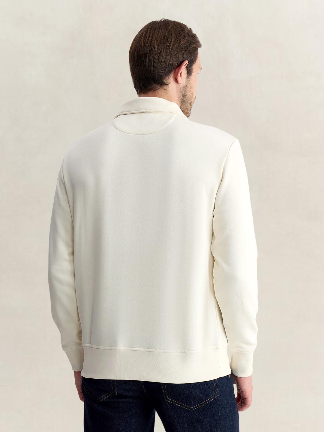 Gant Men Off White Regular Fit Solid Cotton Blend Sweatshirt