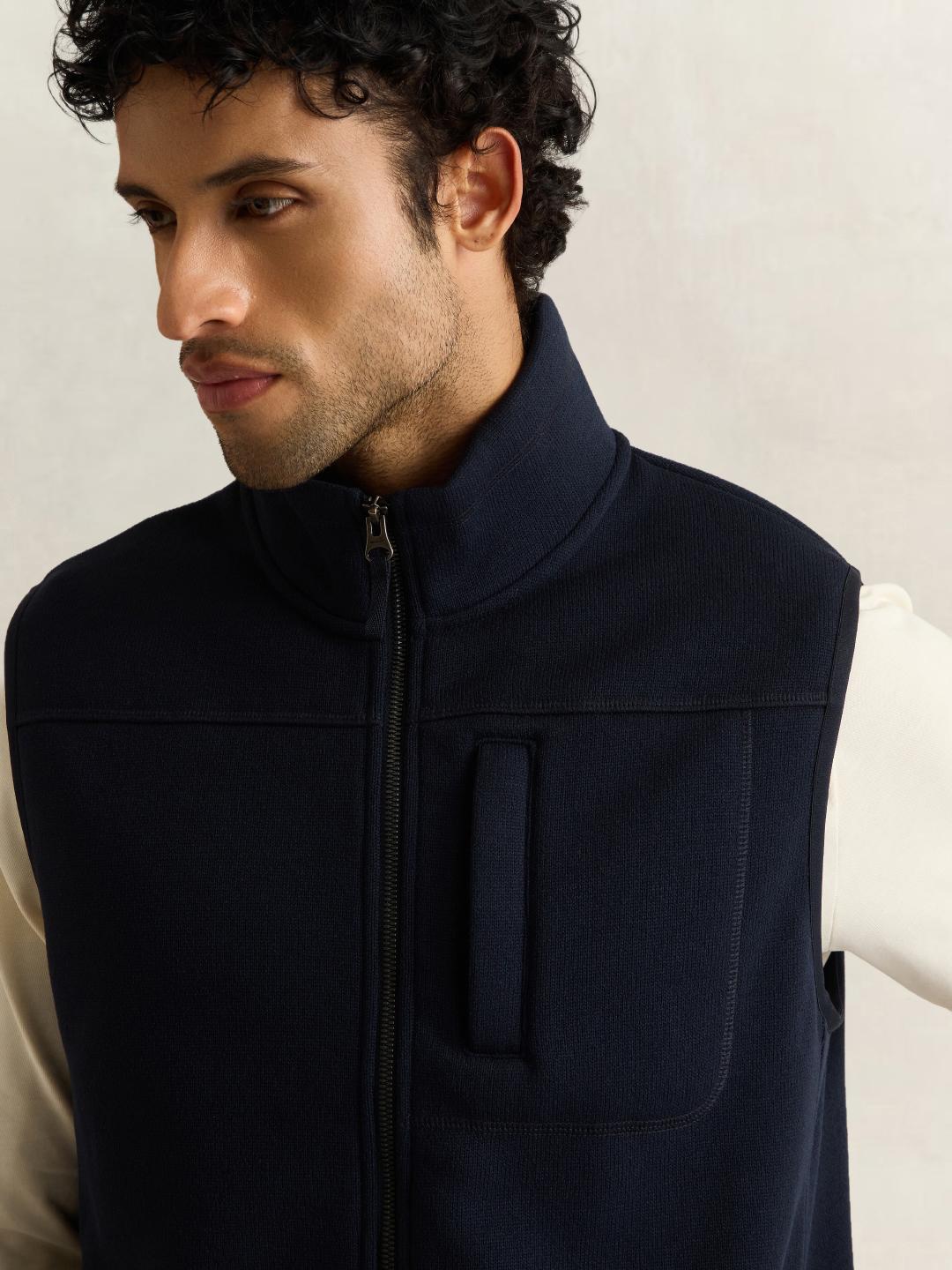 Gant Men Dark Navy Solid Regular Fit Vest