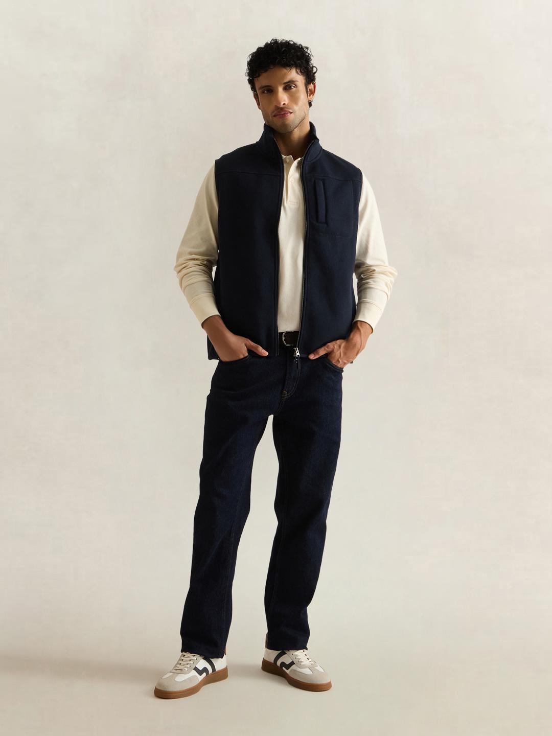 Gant Men Dark Navy Solid Regular Fit Vest