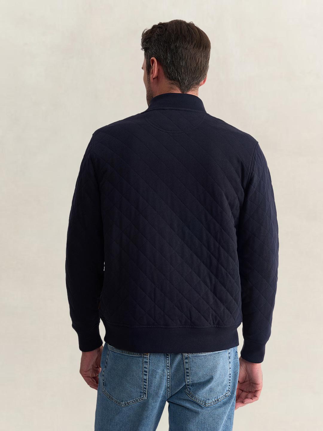 Gant Men Blue Regular Fit Quilted Cotton Blend Sweatshirt