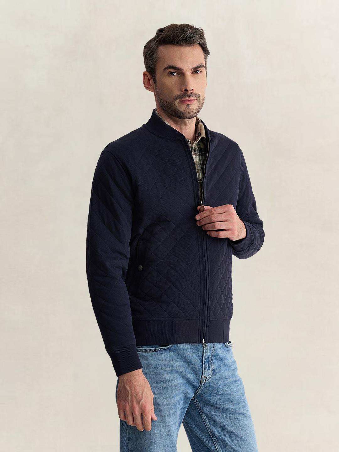 Gant Men Blue Regular Fit Quilted Cotton Blend Sweatshirt