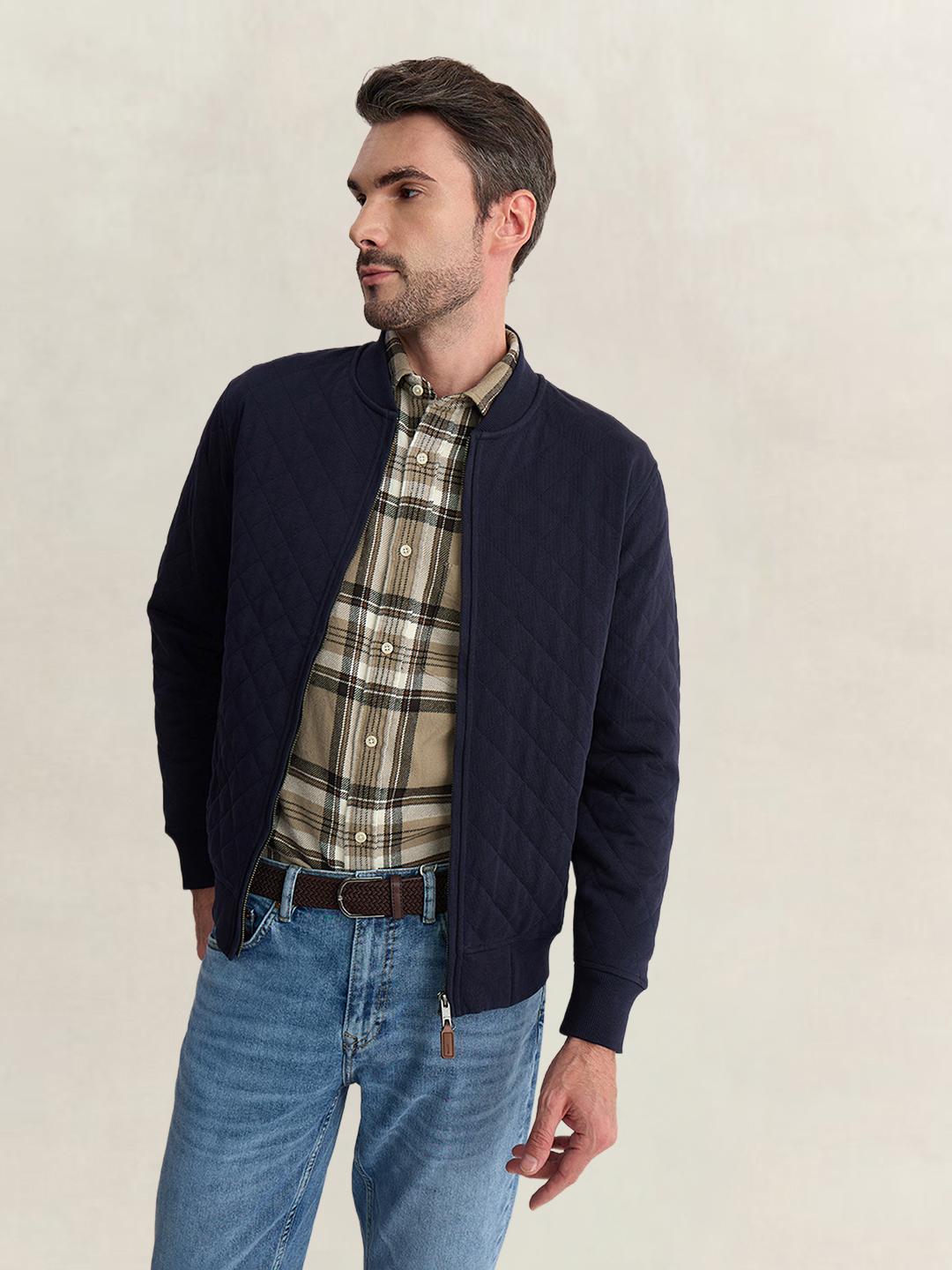 Gant Men Blue Regular Fit Quilted Cotton Blend Sweatshirt