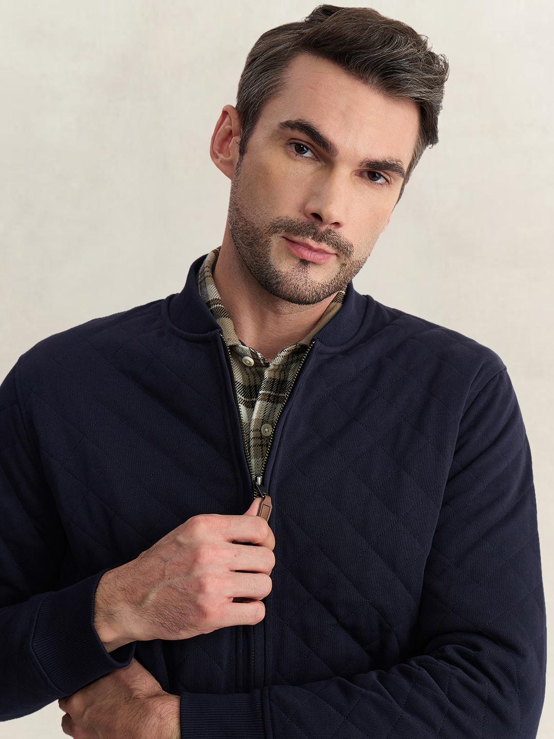 Gant Men Blue Regular Fit Quilted Cotton Blend Sweatshirt