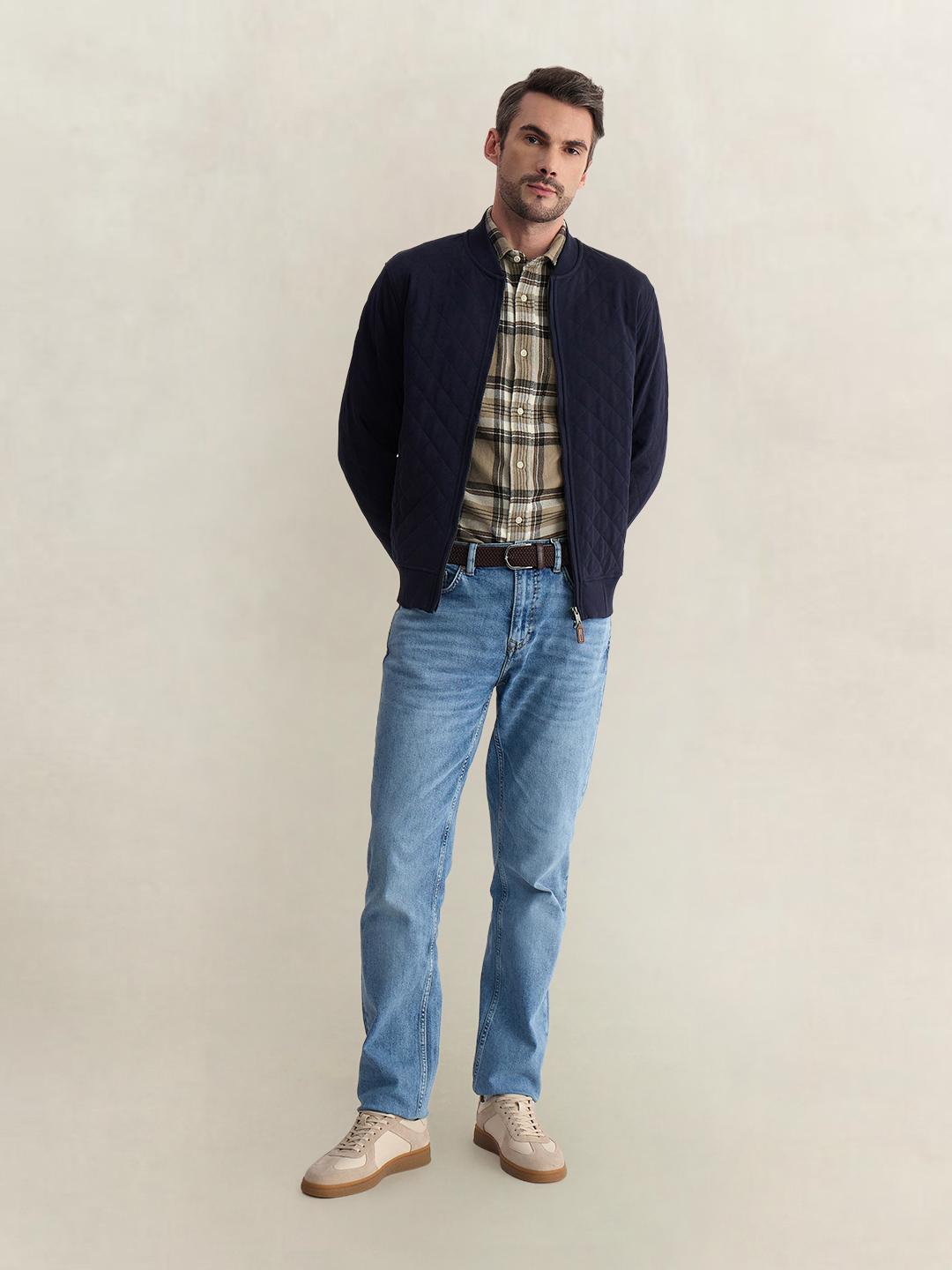Gant Men Blue Regular Fit Quilted Cotton Blend Sweatshirt