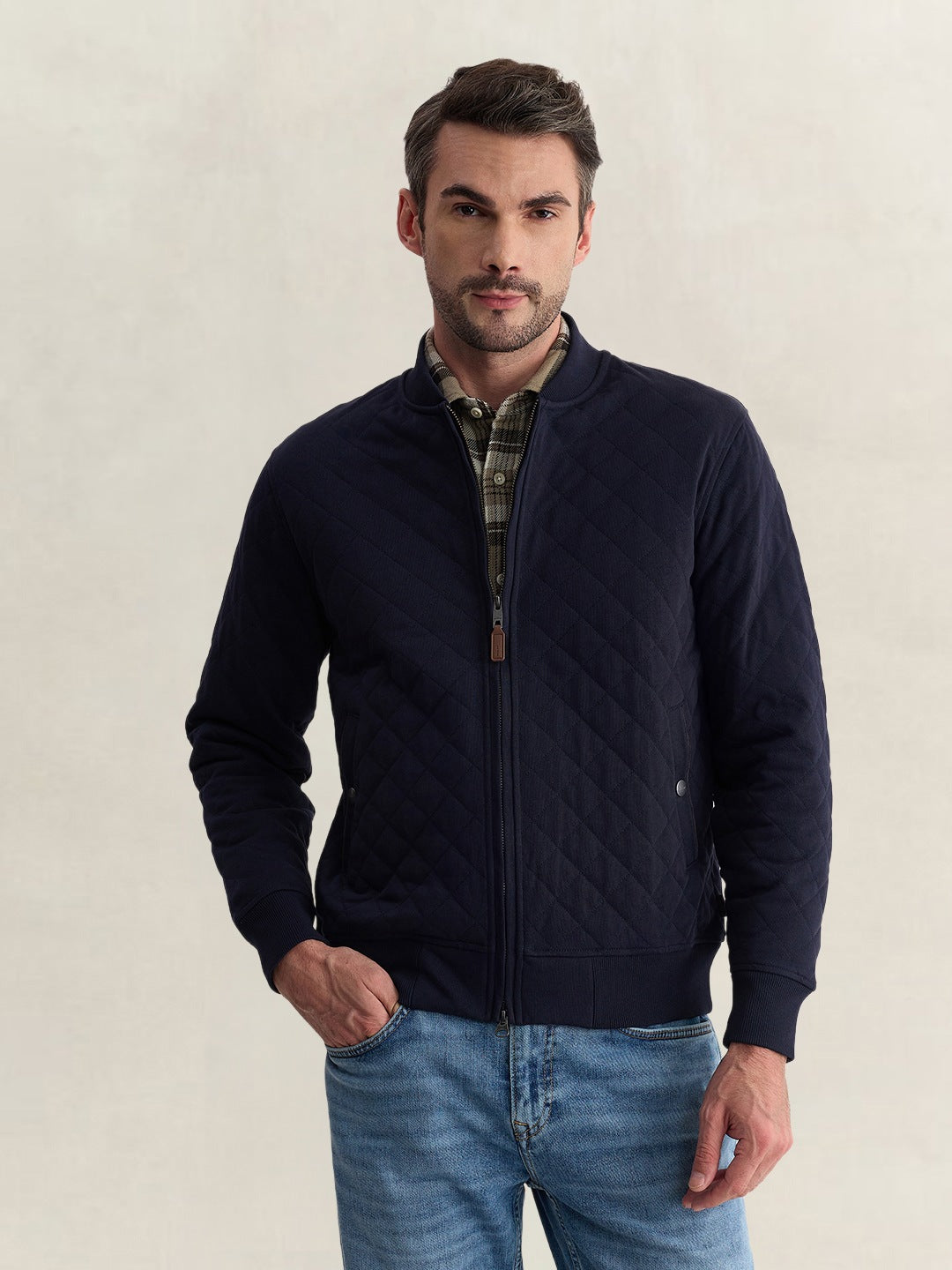 Gant Men Blue Regular Fit Quilted Cotton Blend Sweatshirt