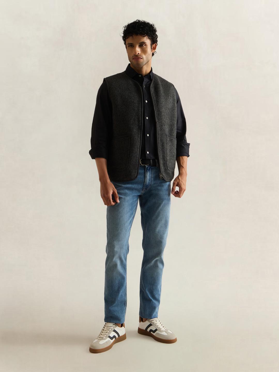 Gant Men Dark Grey Solid Regular Fit Vest