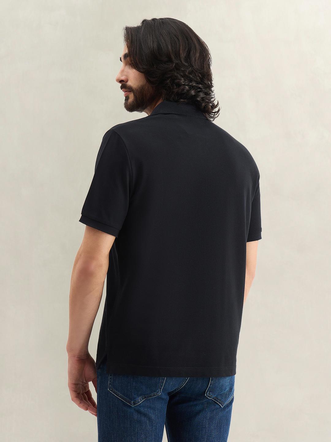 Gant Men Black Solid Regular Fit Cotton Polo T-Shirt