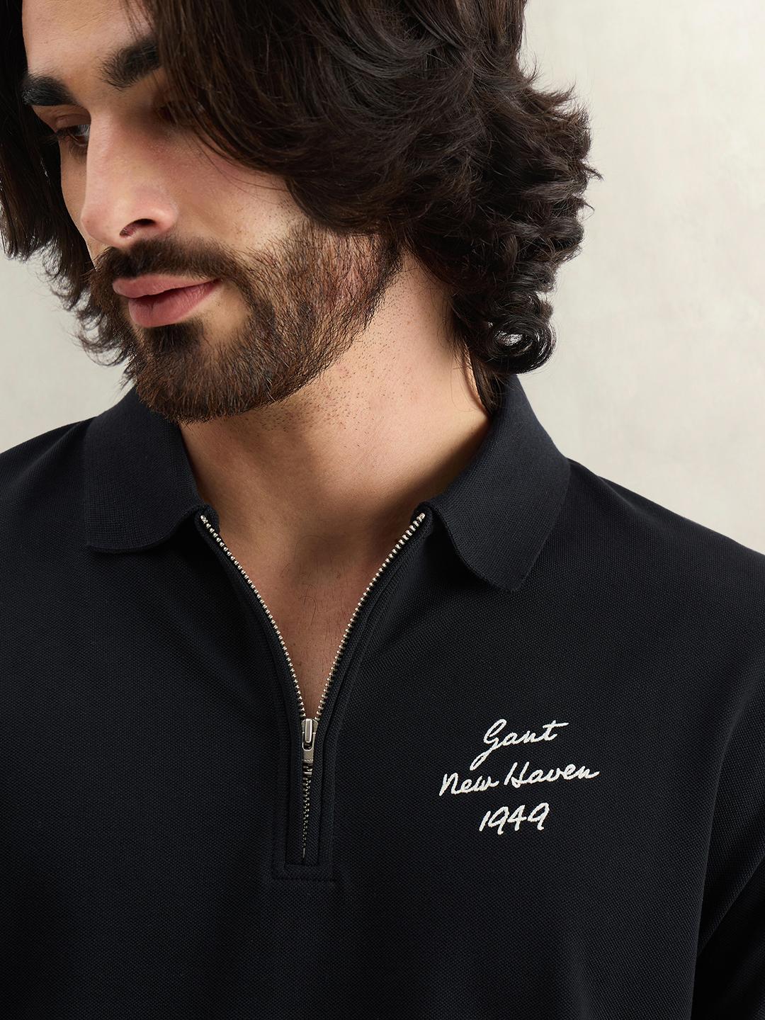 Gant Men Black Solid Regular Fit Cotton Polo T-Shirt