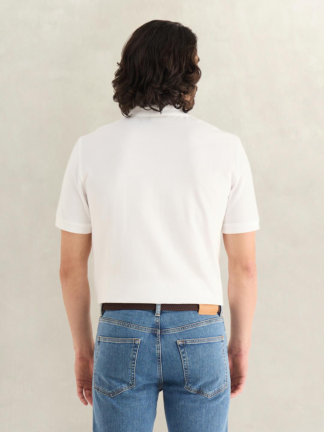 Gant Men White Solid Regular Fit Cotton Polo T-Shirt