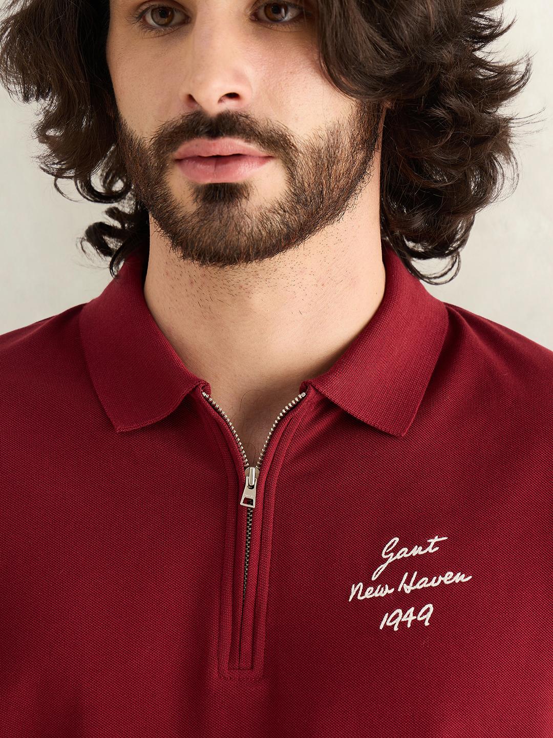 Gant Men Red Solid Regular Fit Cotton Polo T-Shirt