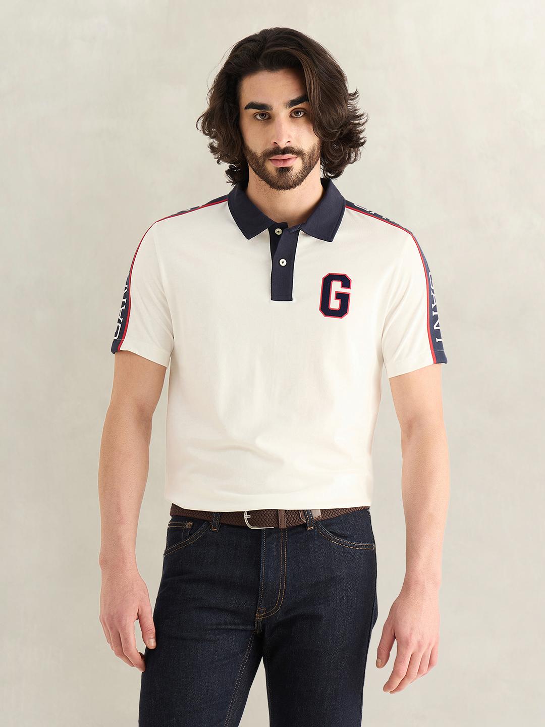Gant Men Eggshell Graphic Regular Fit Cotton Polo T-Shirt