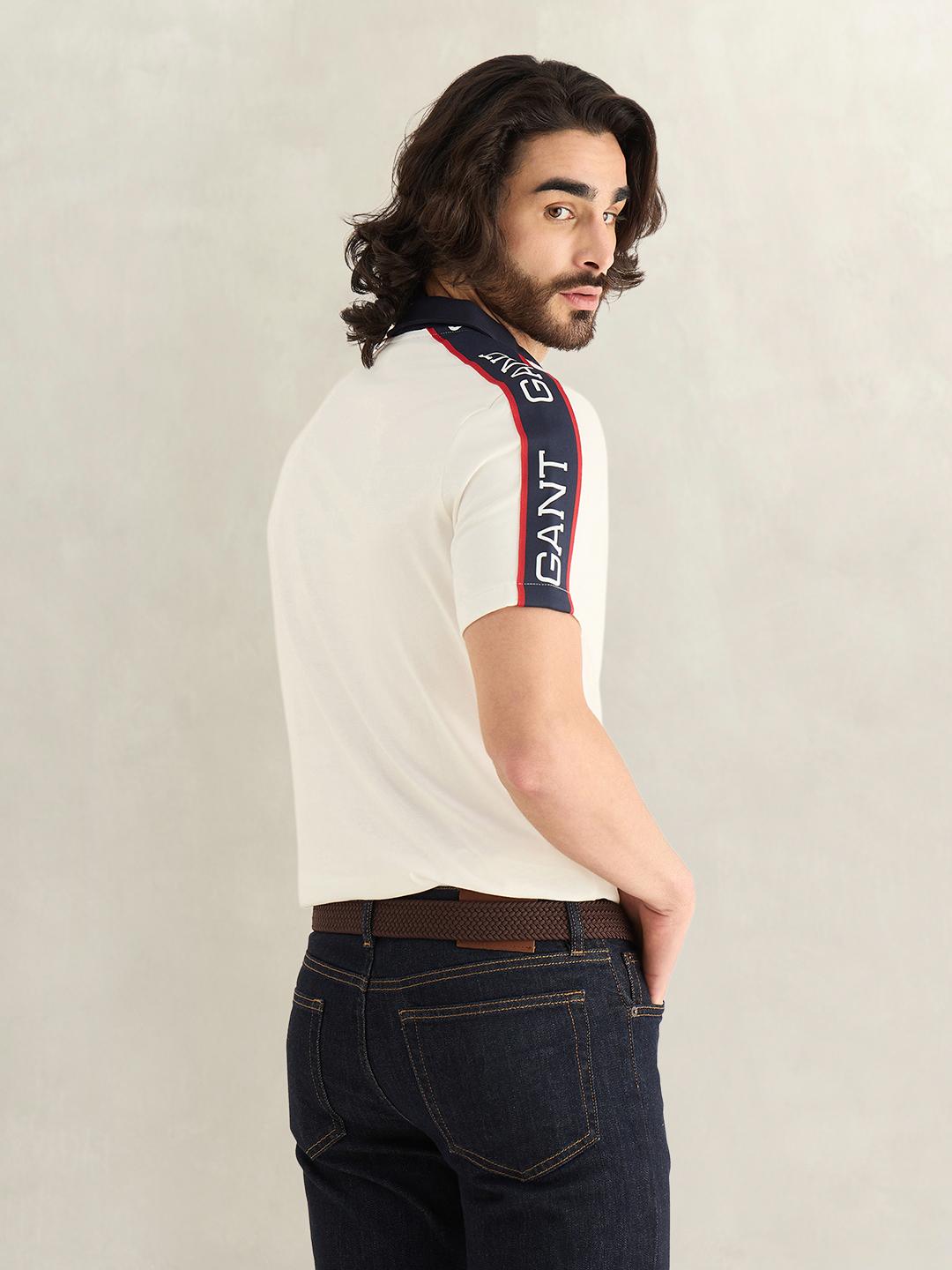 Gant Men Eggshell Graphic Regular Fit Cotton Polo T-Shirt