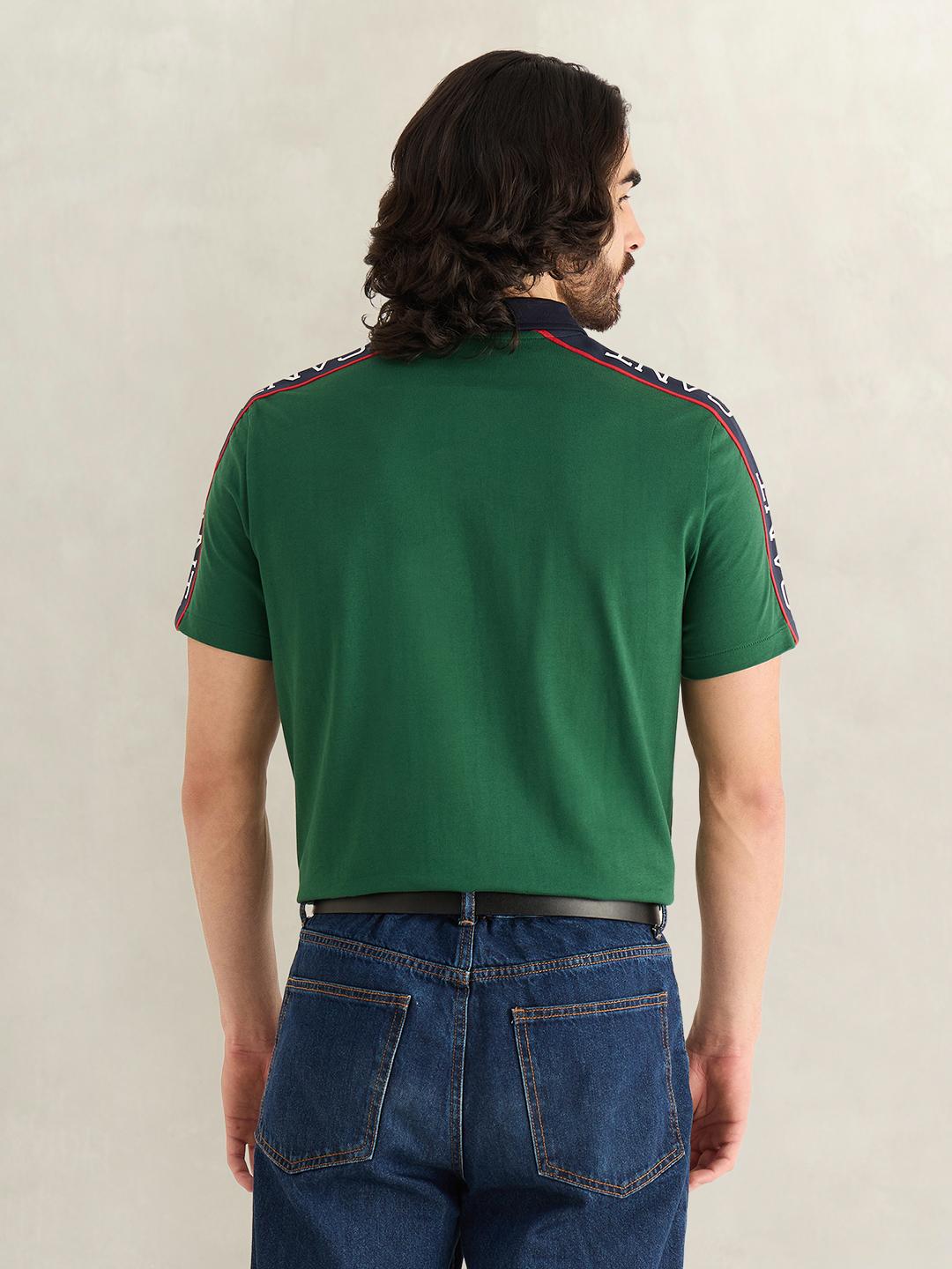 Gant Men Green Graphic Regular Fit Cotton Polo T-Shirt