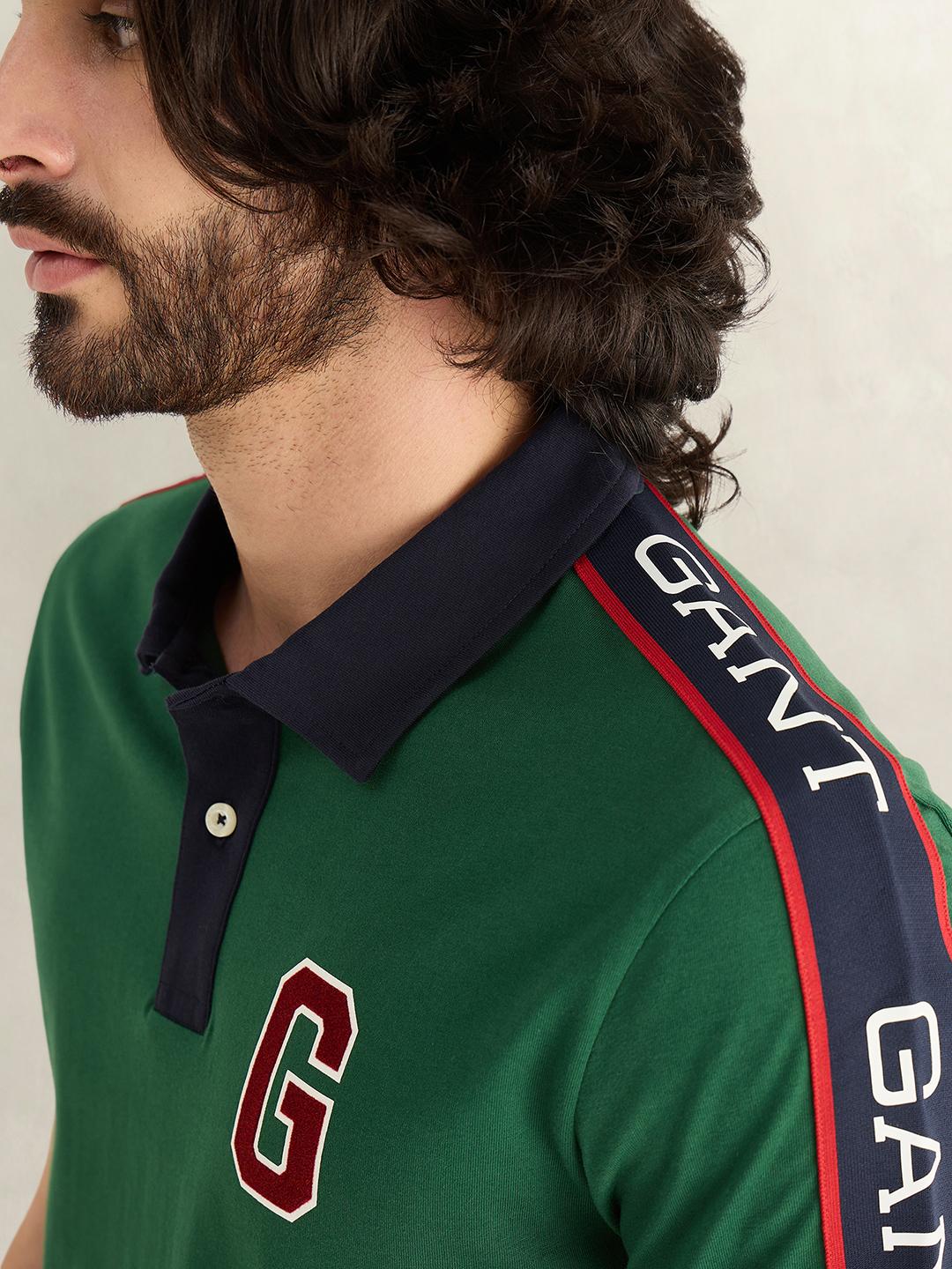 Gant Men Green Graphic Regular Fit Cotton Polo T-Shirt