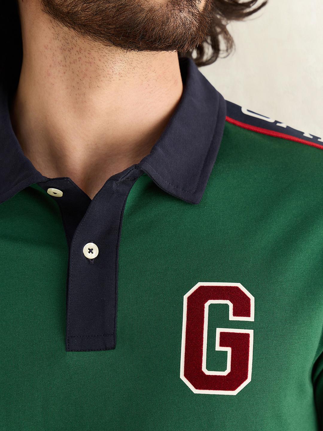 Gant Men Green Graphic Regular Fit Cotton Polo T-Shirt