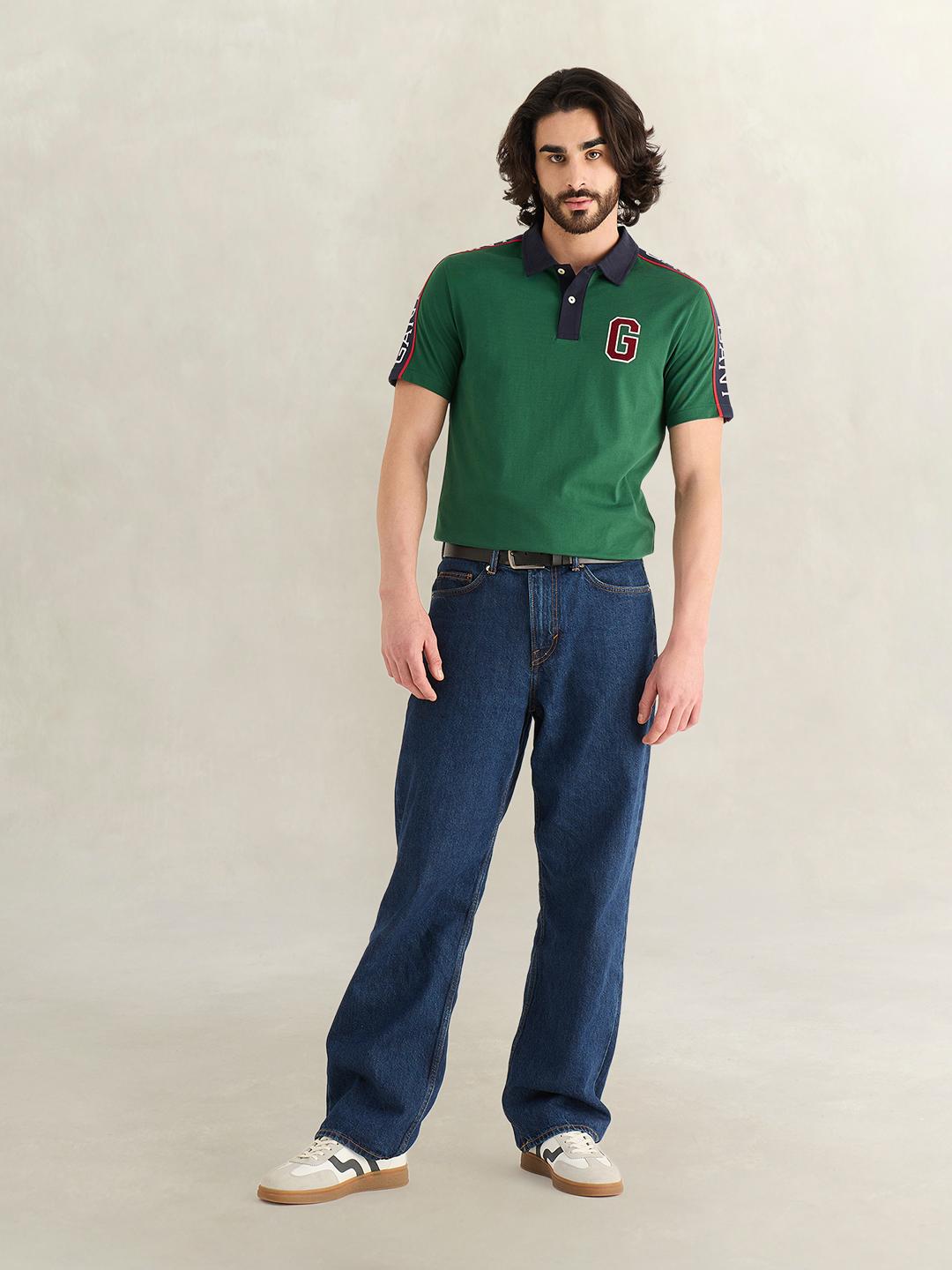 Gant Men Green Graphic Regular Fit Cotton Polo T-Shirt