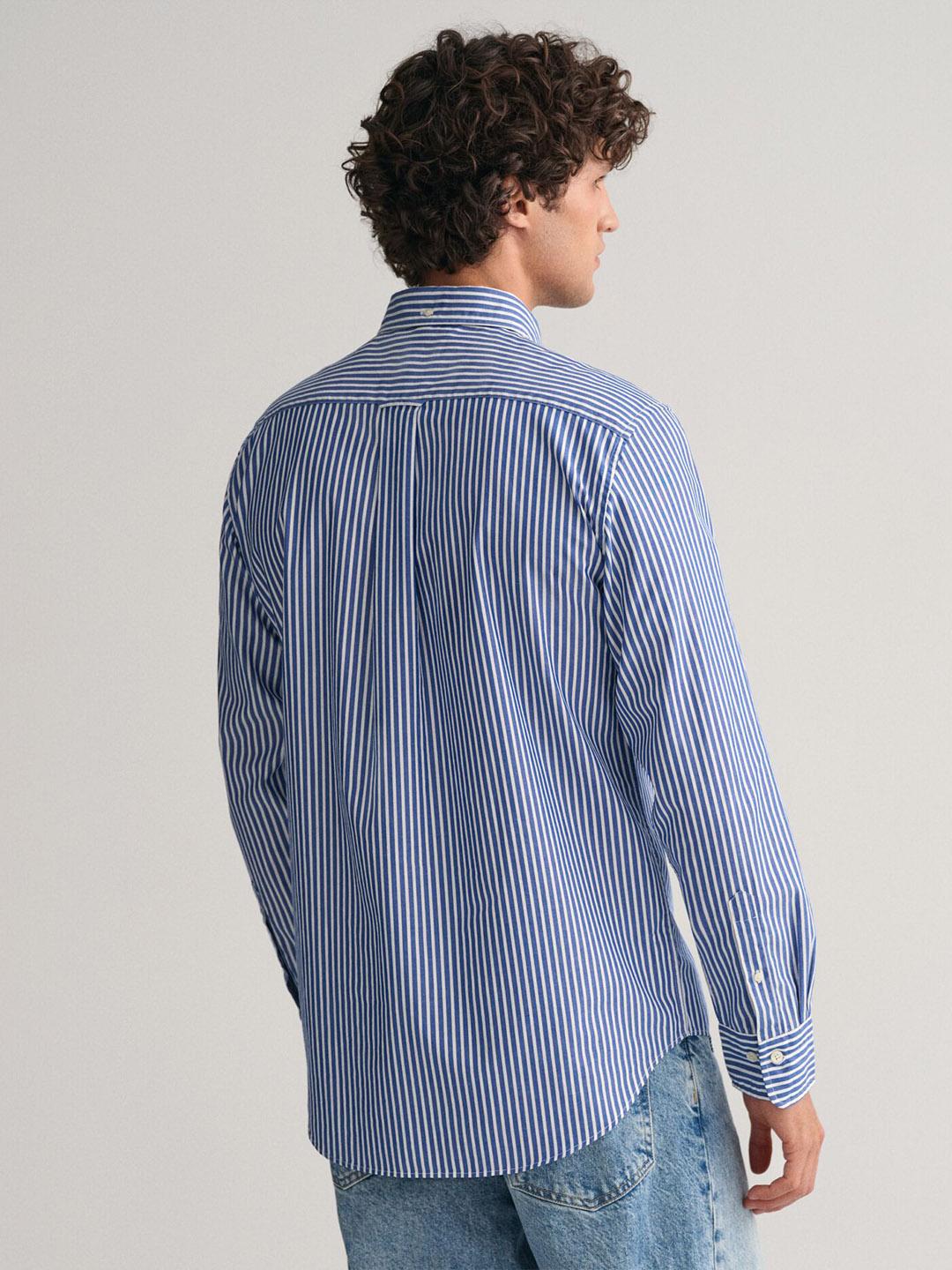 Gant Men Blue Striped Regular Fit Classic Poplin Shirt