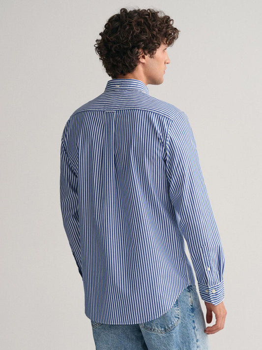 Gant Men Blue Striped Regular Fit Classic Poplin Shirt