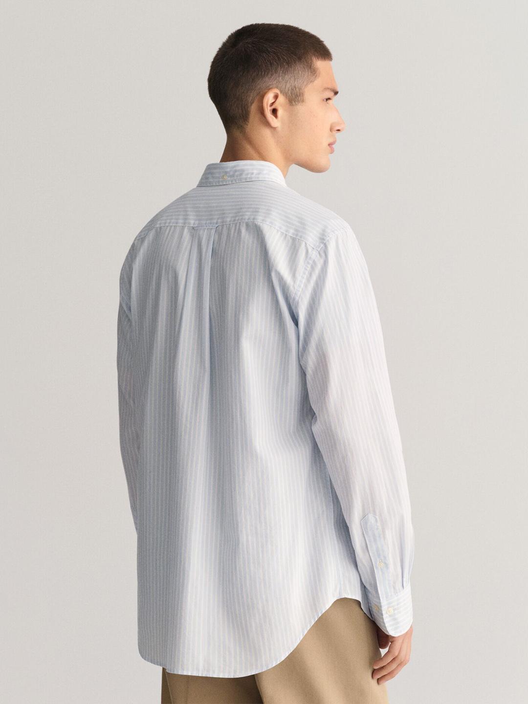Gant Men Blue Striped Regular Fit Classic Poplin Shirt