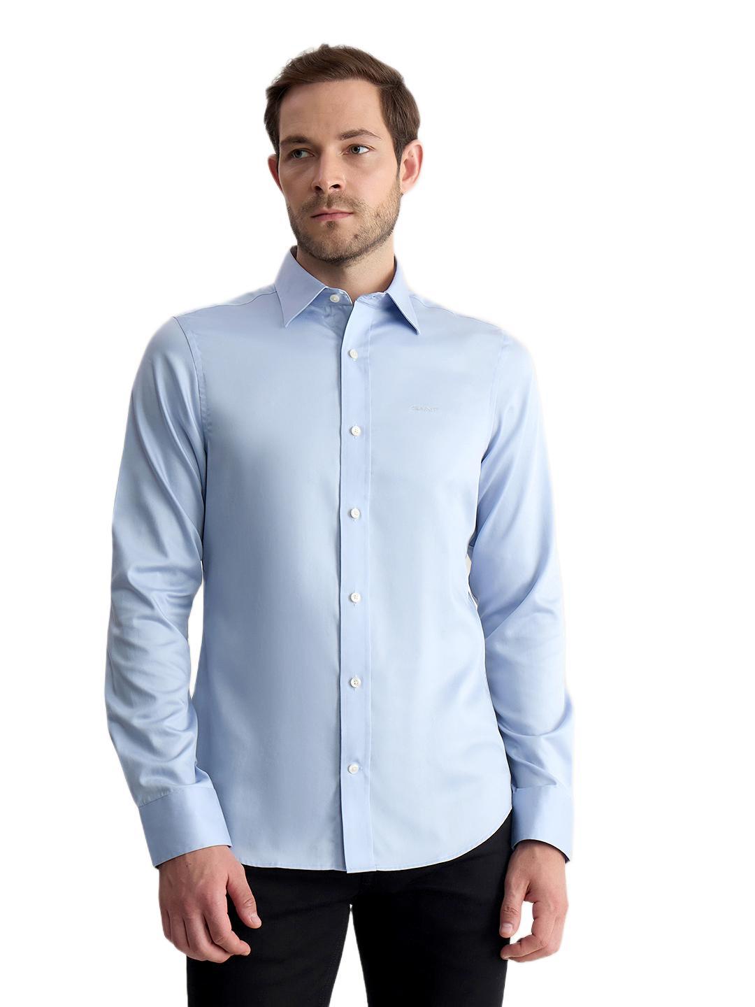 Gant Men Blue Slim Fit Solid Sateen Shirt